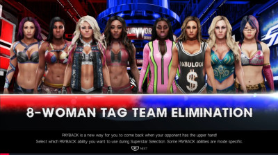 Alexa Bliss, Ember Moon, Alicia Fox & Sasha Banks vs Carmella, Naomi, Charlotte Flair & Asuka (WWE 2K19)
